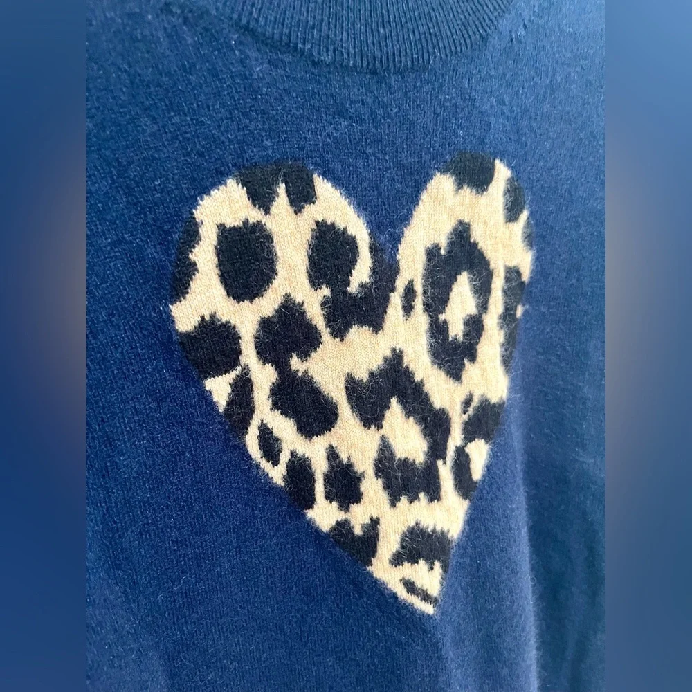 J. Crew 100% Cashmere Animal Print Heart Sweater